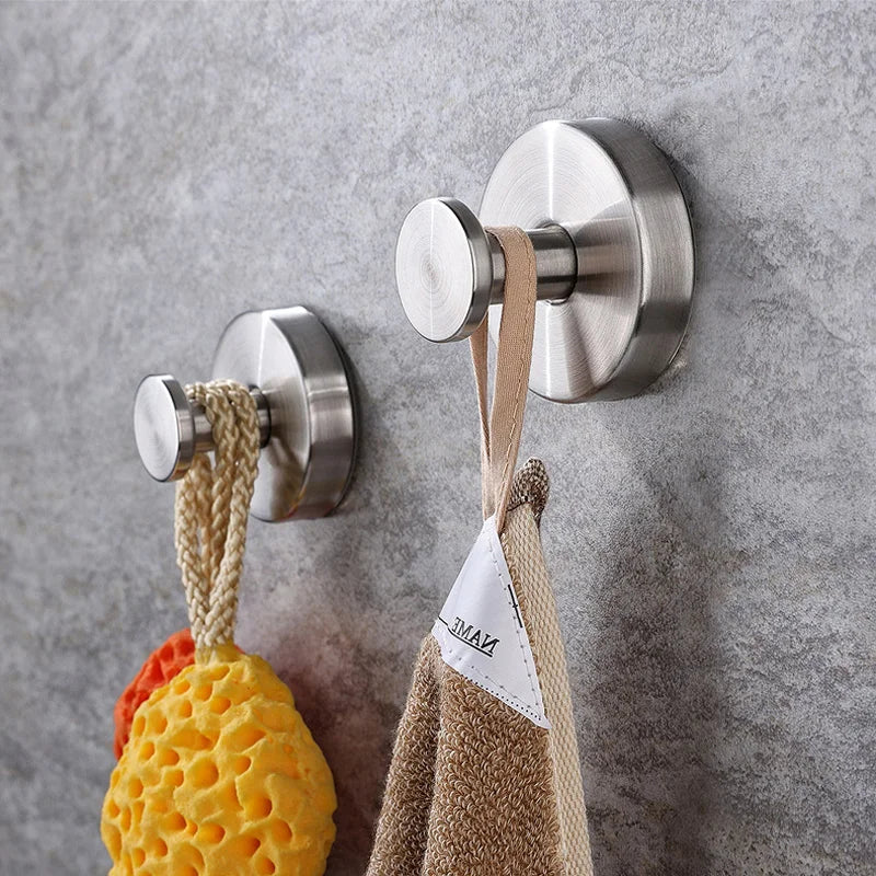Bathroom Vacuum Suction Cup Hooks Towel Robe Holder Rack Stainless Steel Hook Hanger For Shower Glass Self Adhesive Wall Hooks