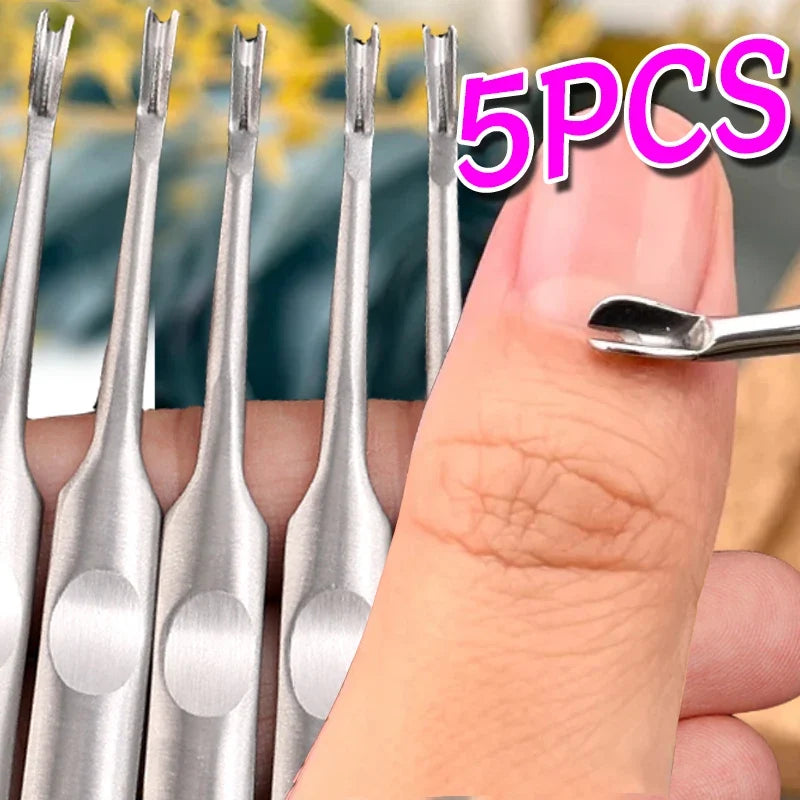 5PCS Cuticle Pusher Professional Stainless Steel Nail Cuticle Trimmer Remover Callus Dead Skin Fork Nail Manicure Pedicure Tool