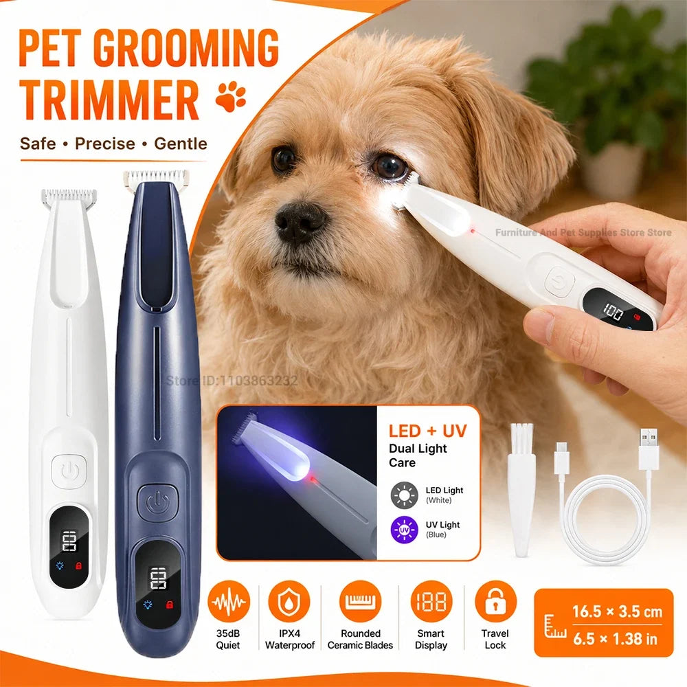 Pet Dog Electric Beauty Trimmer Waterproof Pet Foot Hair LED/UV Light Trimmer Low Noise Cat Dog Face Foot Ear Hip Claw Shaver