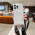 Crossbody Necklace Wide Lanyard Clear Card Holder Wallet Phone Case For iPhone 17 16 14 13 15 Pro Max 12 11 Soft Silicone Cover