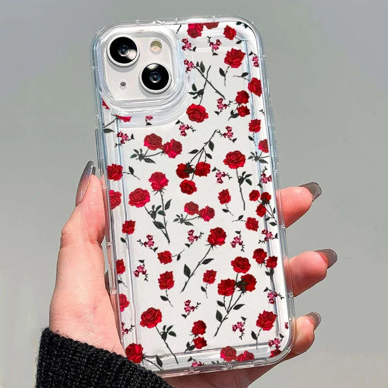 Case For iPhone 16 Cases iPhone 14 15 Pro Max Case Rose Flower Phone Case For iPhone 13 12 11 XS XR X 7 8 Plus Clear Cover