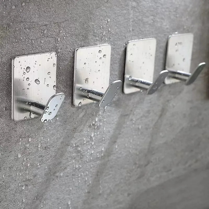 4pc/2pc Bathroom Clothes Hooks Adhesive Wall Hooks Stainless Steel Towel Racks Bathroom Kitchen Hardware Multi-Purpose Hooks