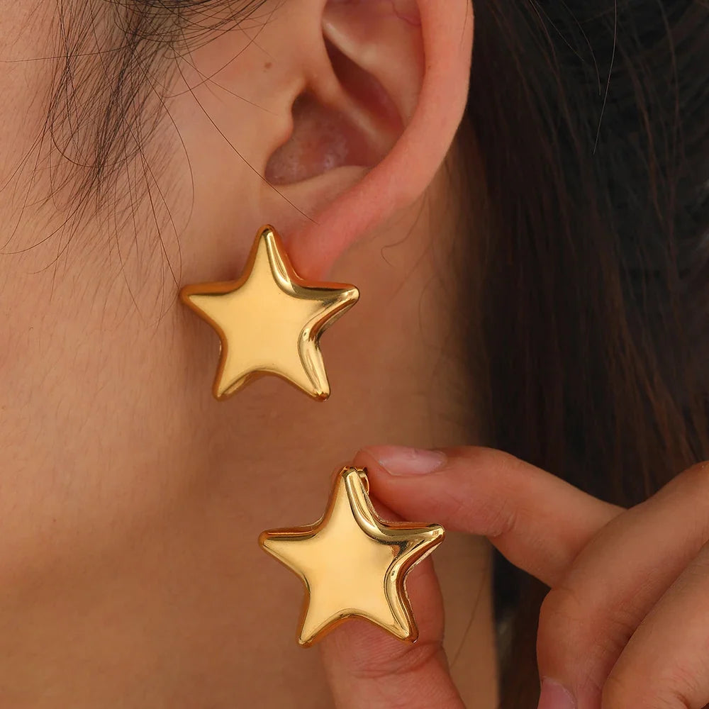 woiwoi Stainless Steel Earrings Exquisite Star Stud Super Fairy Sparkling Earrings For Women Jewelry Ornate Texture Best Friend