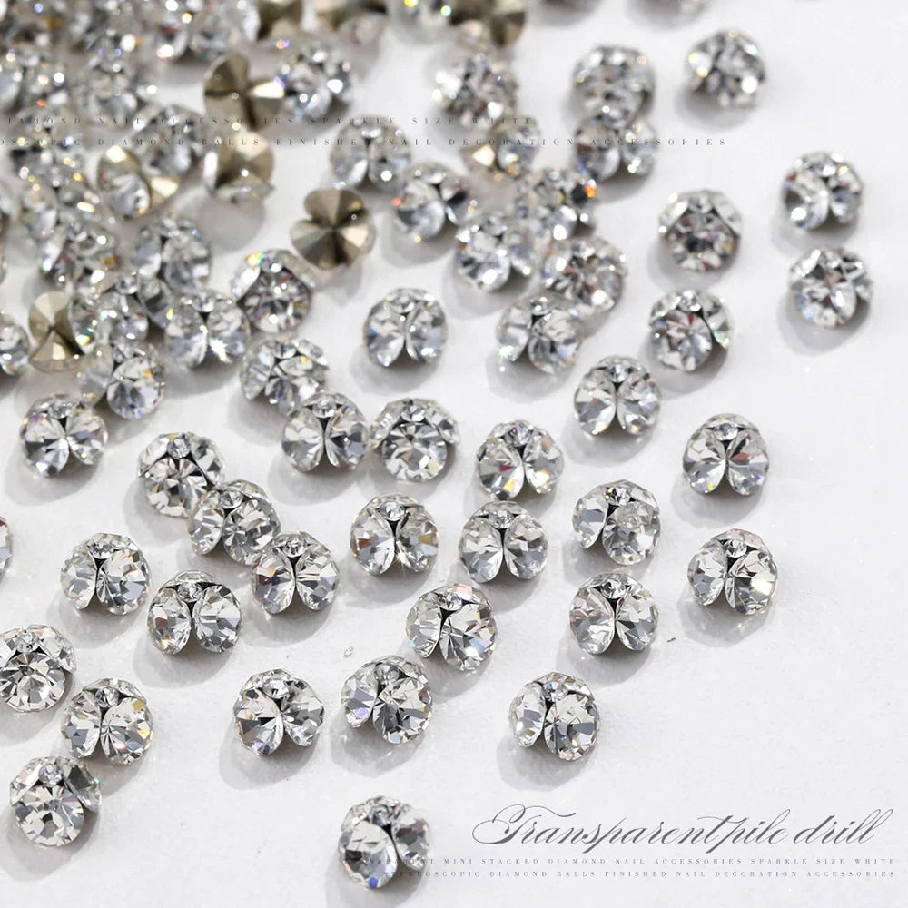 10pcs 2.5-8.5mm Super Sparkle K9 Nail Pile Diamonds Ball Sparkle Mini Clear Pile Nail Rhinestones 3D Stacked Glass Manicure Gem