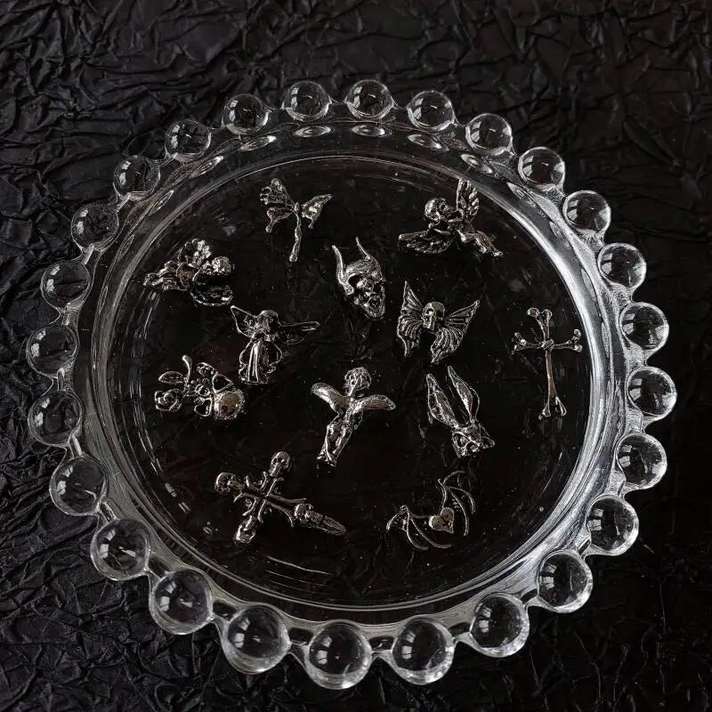 10pcs Gothic Punk Style Nail Art Charms Antique Silver Alloy  Jesus Catholic Cross Accessories Devil Angel Nail Decorations