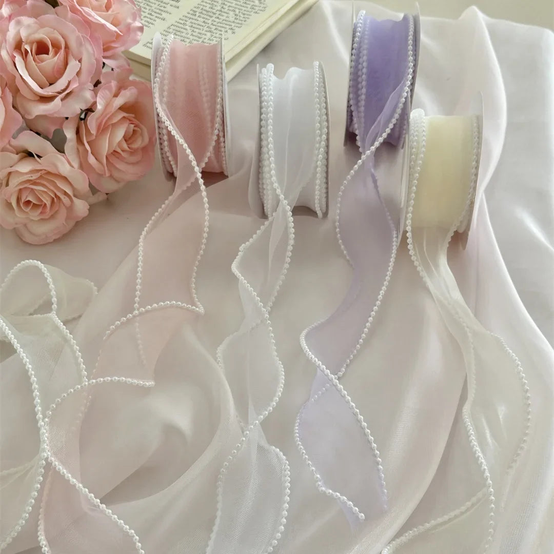 1PC Pearl-edged Fishtail Wavy Ribbon Cake Bouquet Decorative Ribbon Fairy Breath Fluttering