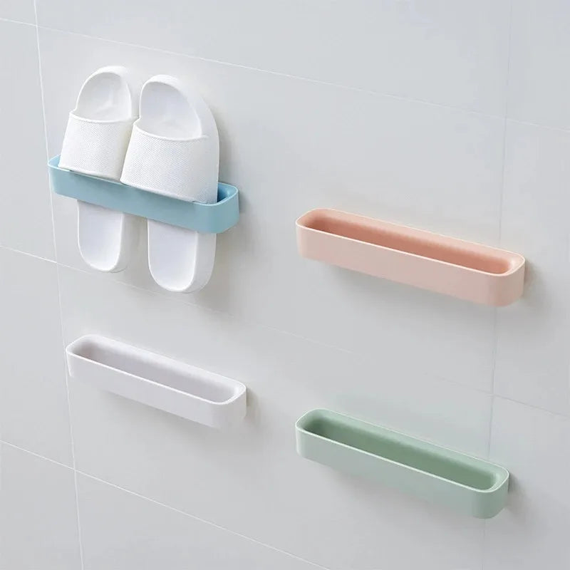 Self-Adhesive Slipper Rack - Wall-Mounted Bathroom Storage, 6-Hook Slipper Organizer for Toilet, Shower, Bedroom (White)