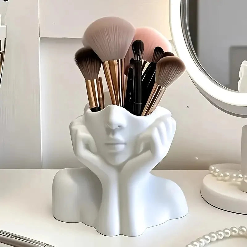 Face Shape Makeup Brush Holder - Beauty Makeup Storage Box, Female/Woman Face Design Lightweight and Portable Storage Box