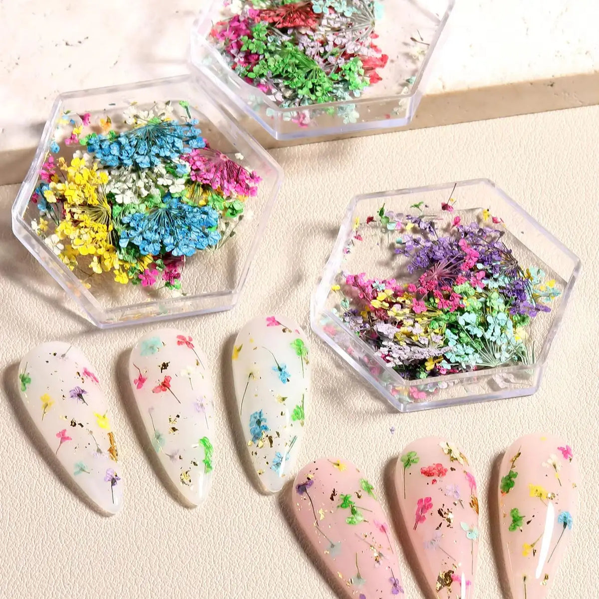 Mixed Colorful Natural Flowers Nail Art Charms Klein Blue Yellow Red Five-petaled Flower Natural Floral Manicure Accessories