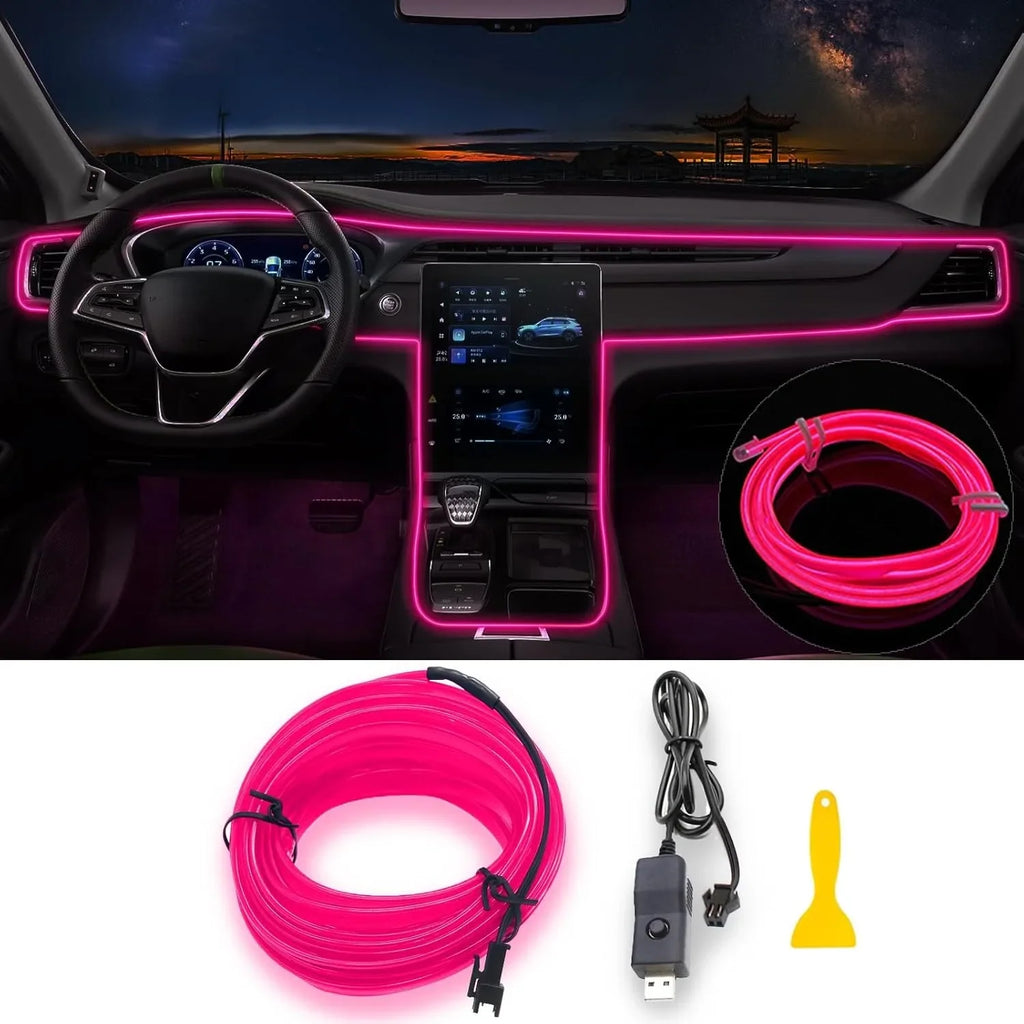 Car LED Strip Lights 196.85inch USB Neon Ambient Lighting Kit With Switch Noiseless For Interior Car Decorations