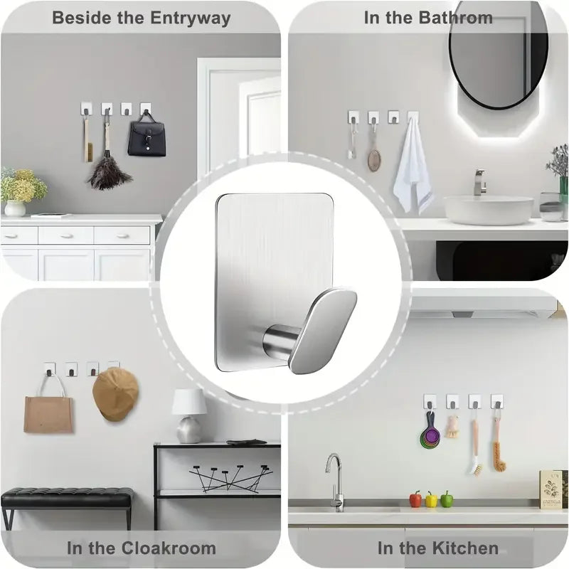 2pc/4pc bathroom clothes hooks, adhesive wall hooks, stainless steel towel racks, bathroom kitchen hardware, multi-purpose hooks