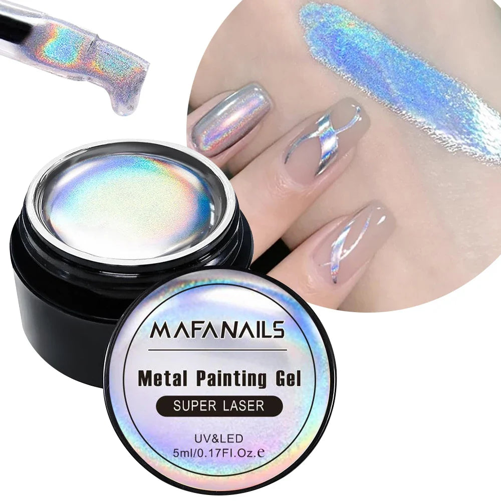 5/7/8/10ml Metallic Painting Gel Nail Polish Silver Mirror Chrome Holographic Laser Rainbow Effect Metal Painting Gel Soak Off