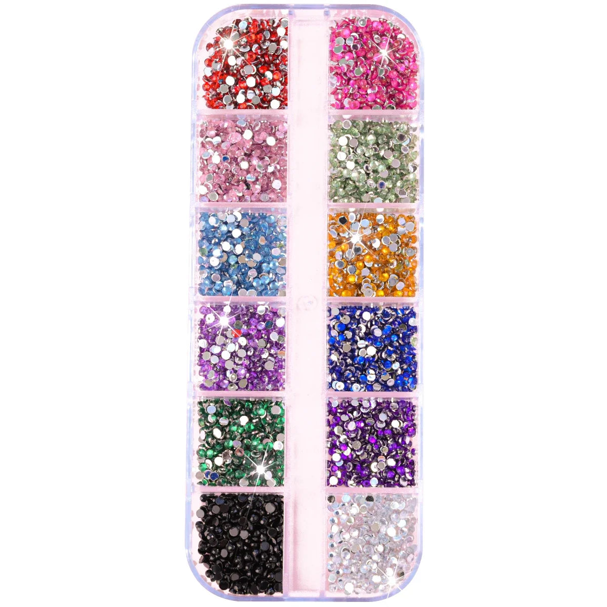 12Grids Colorful Mixed Glitter Nail Rhinestones Sparkly 2mm Mini Acrylic Flatback Diamonds Pink/Clear/Green Gems Manicure Parts