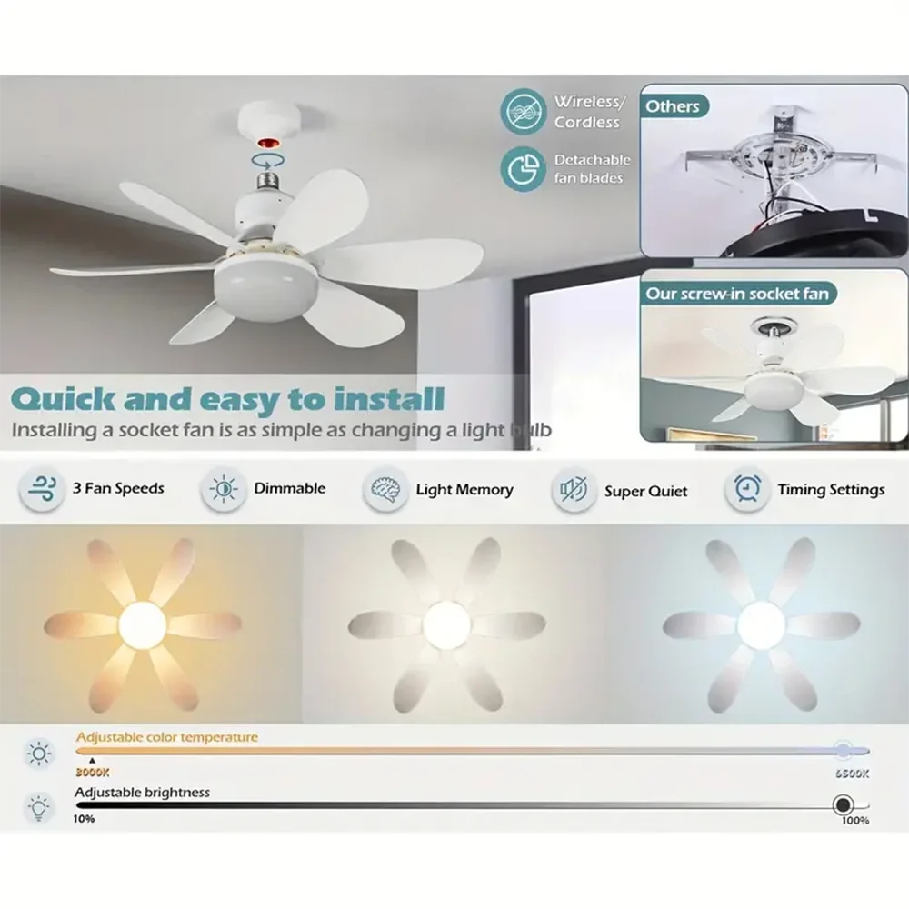 30W/40W Ceiling Fans with Remote Control LED Light Fan, E27 Lamp Base Intelligent Silent Ceiling Fan for Bedroom and Living Room