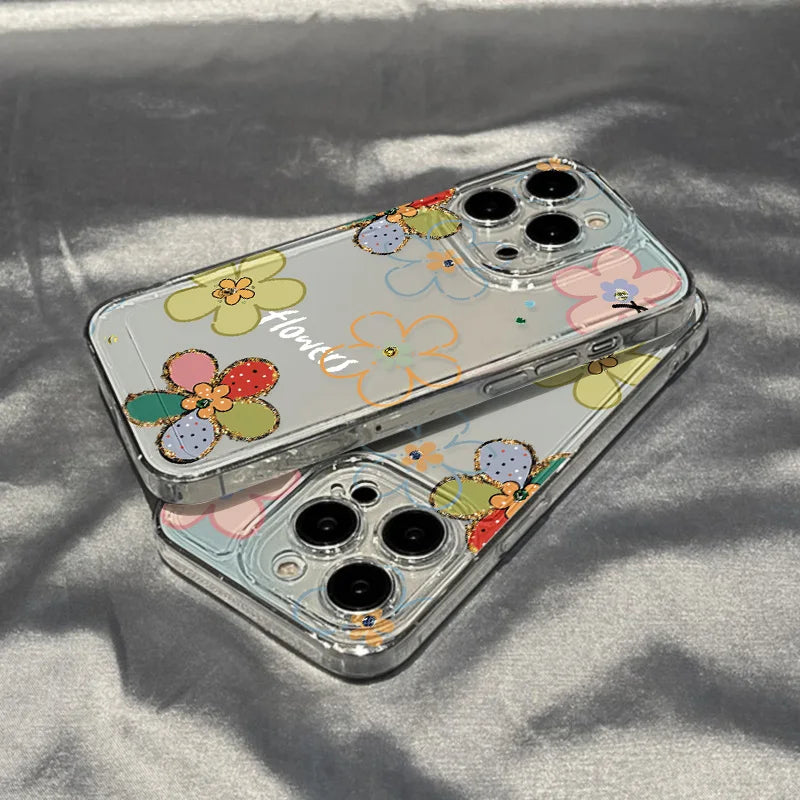 Colorful Flowers Phone Case For iPhone 13 11 16 15 14 12 17 Pro Max 7 8 Plus XS XR SE 2022 2020 Love Heart Transparent Cover