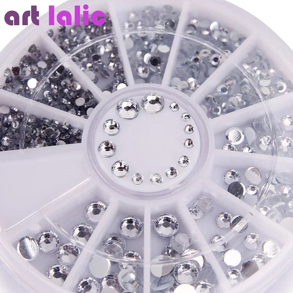 400Pcs Nail Rhinestones Set Silver Round & Diamond Shapes 3D Decoration for Acrylic UV Gel Nail Art 1.2mm-4mm