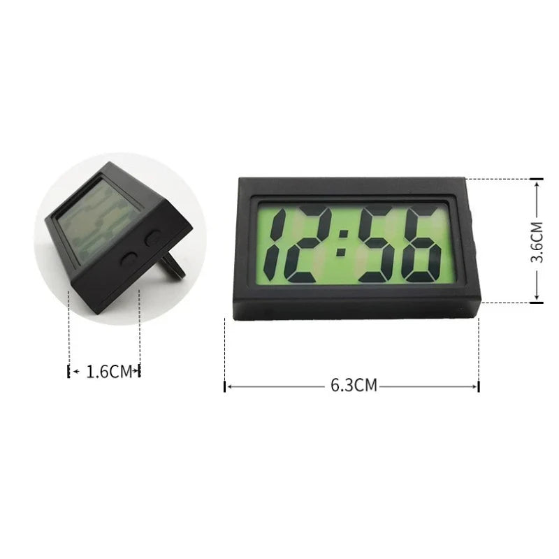 Mini Digital Clock for Car Dashboard, Battery Operated & Clear LCD Screen Time Display, Small Digital Clock