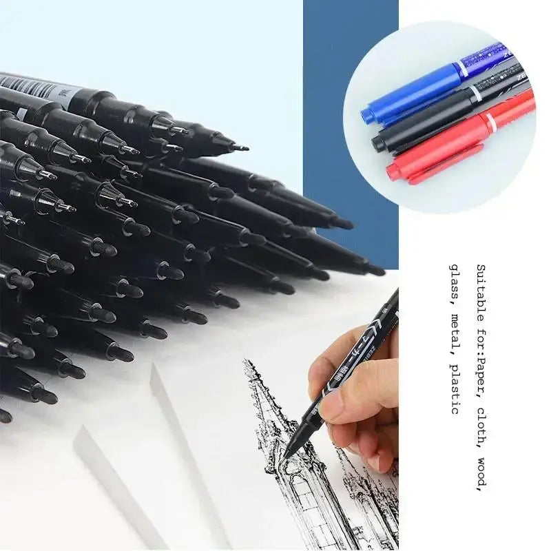 5/10 Pcs Twin Tip Permanent Marker Black/Blue/Red Oil Pen Fine Nid Ink Stationery School & Office Supplies