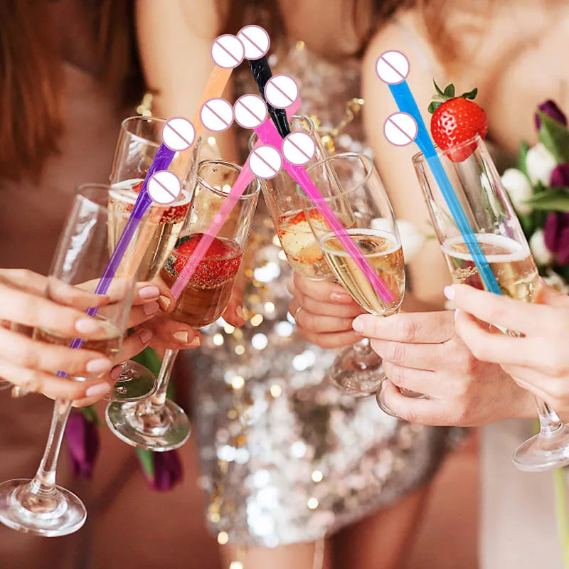 10pcs Funny Penis Straw Bachelorette Party Plastic Novelty Nude Dick Drink Straw Hen Night Bar Decor Wedding Team Bride Supplies