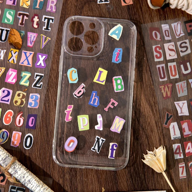 Journal GO 2pcs English Alphabet Number Symbol Stickers Vintage Scrapbook Aesthetic Journaling Supplies Kit Retro Letter Sticker