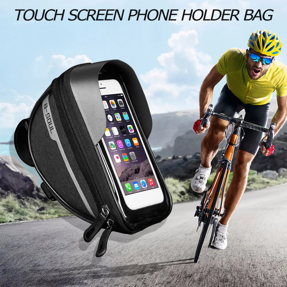 Bicycle Front Frame Touch Screen Waterproof Phone Bag for MTB Top Tube Pannier