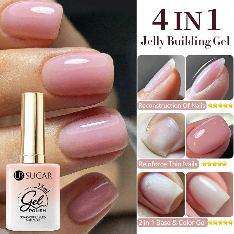 UR SUGAR 15ml 4-IN-1 Jelly Rubber Base Gel For Construct Reinforce Natural Nail Art Manicure Soak Off LED UV Gel Nail Varnishes