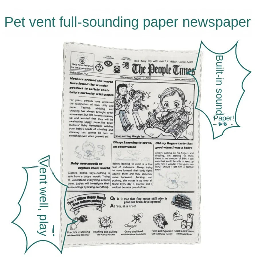 1-Piece Pet Sniffing Black and White Crinkle Paper Toy for Cats and Dogs, Interactive and Bite-Resistant Newspaper Sound Toy, Self-Entertainment and Boredom-Relief Gadget