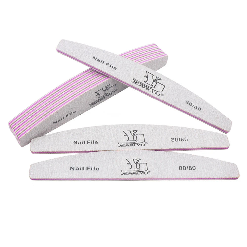 3/5/10 Pack 80/80 Grit Half Moon Nail File Useful Double Sided Buffers for Natural & Acrylic Nails Grey Sandpaper Home Salon Use