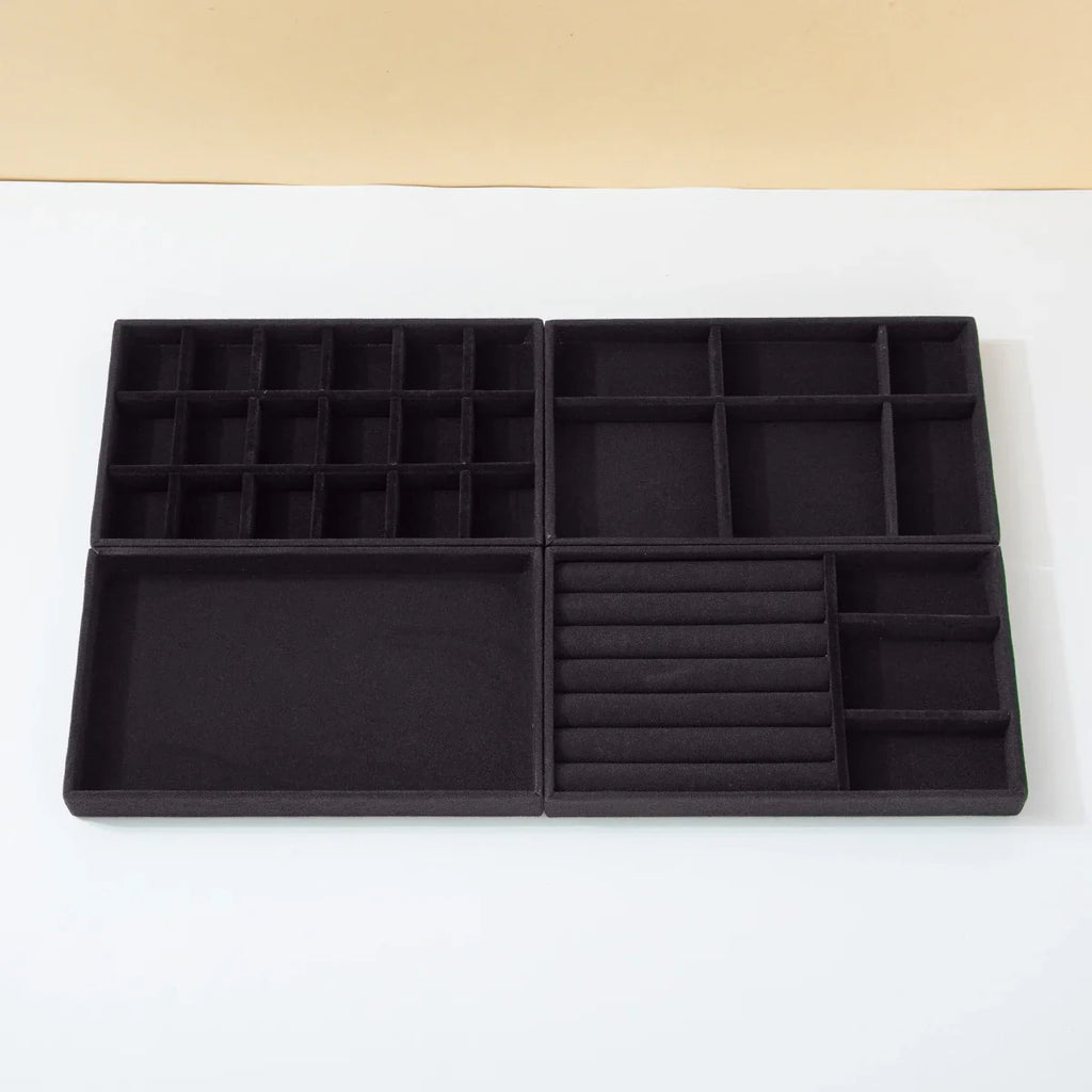 Black Jewelry Organizer Velvet Jewelry Storage Tray Display Ring Bracelet Necklace Storage Box Showcase Drawer