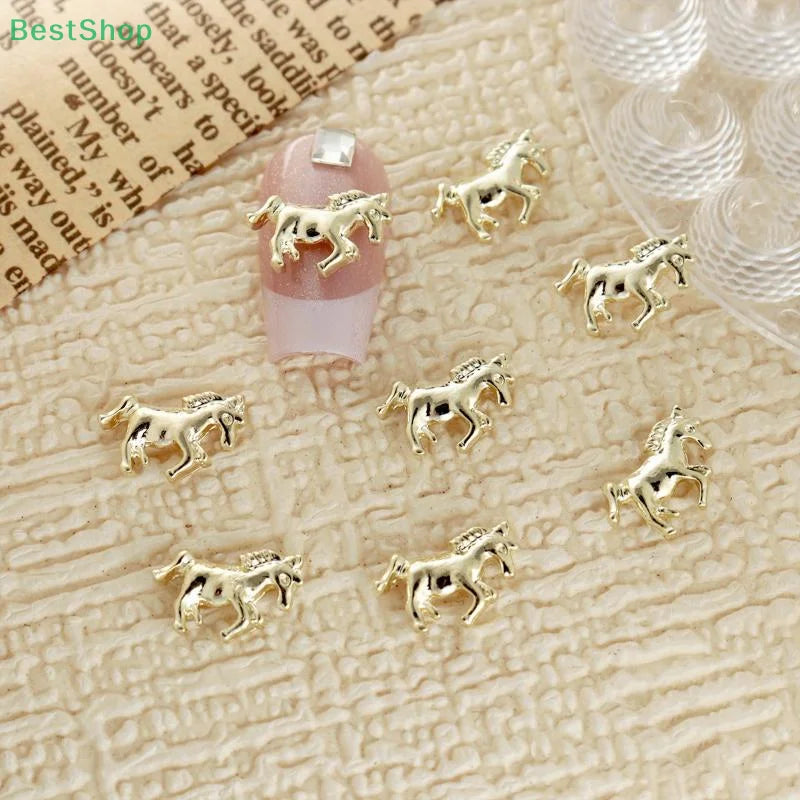 ♥3D Horse Nail Art Charms Gold Silver Animal Shaped Nail Decorations,DIY Manicure Accessories for Fashion Nail Design