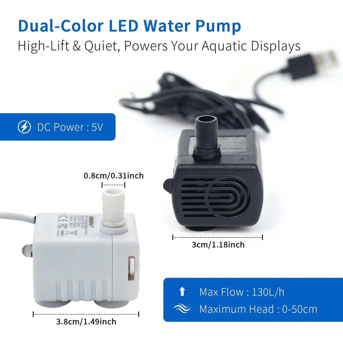 1 Pc Ultra-Efficient Silent USB Pet Water Fountain Pump with LED Indicator Light for Cat Water Fountains Premium Replacement