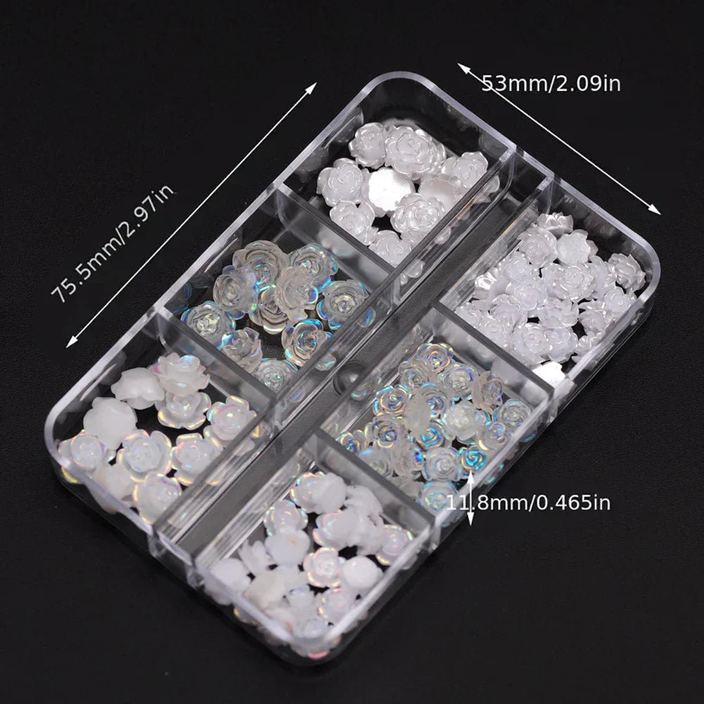 3D White Aurora Camellia Nail Art Charms Rhinestones 90PCS Jewelry Acrylic Resin Decorations DIY Crafts Flowers Manicure Design