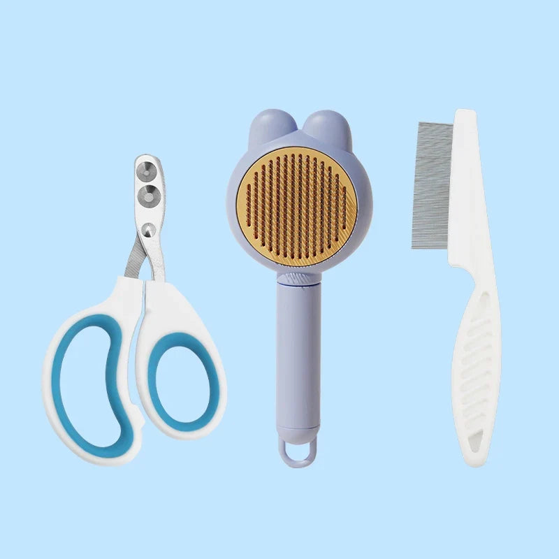 3-piece Cat Grooming Brush Set, Special Needle Comb for Cats, Detangling Brush, Fur Removal Brush, Grooming Tool for Ragdoll Cat