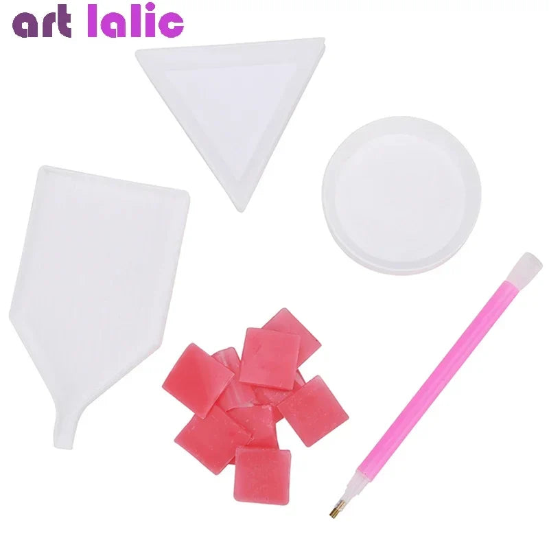 5Pcs Rhinestone Dotting Glue Pen Set for Nail Art with Diamond Mud Paste Adhesive Clay Storage Box Manicure Tools Kit