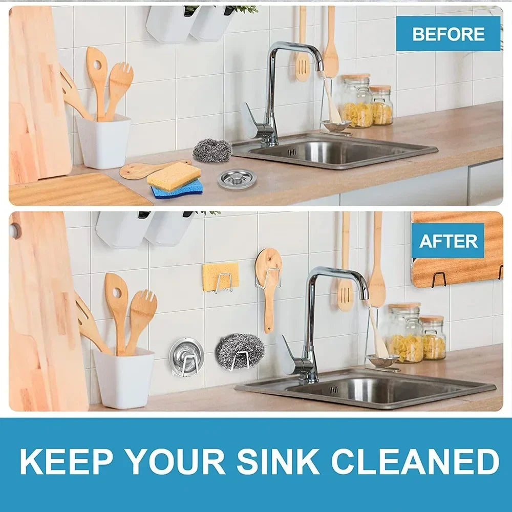 Kitchen Sponges Holder Self Adhesive Sink Sponges Drain Drying Rack Stainless Steel Holder Sink Organizer Kitchen Accessories