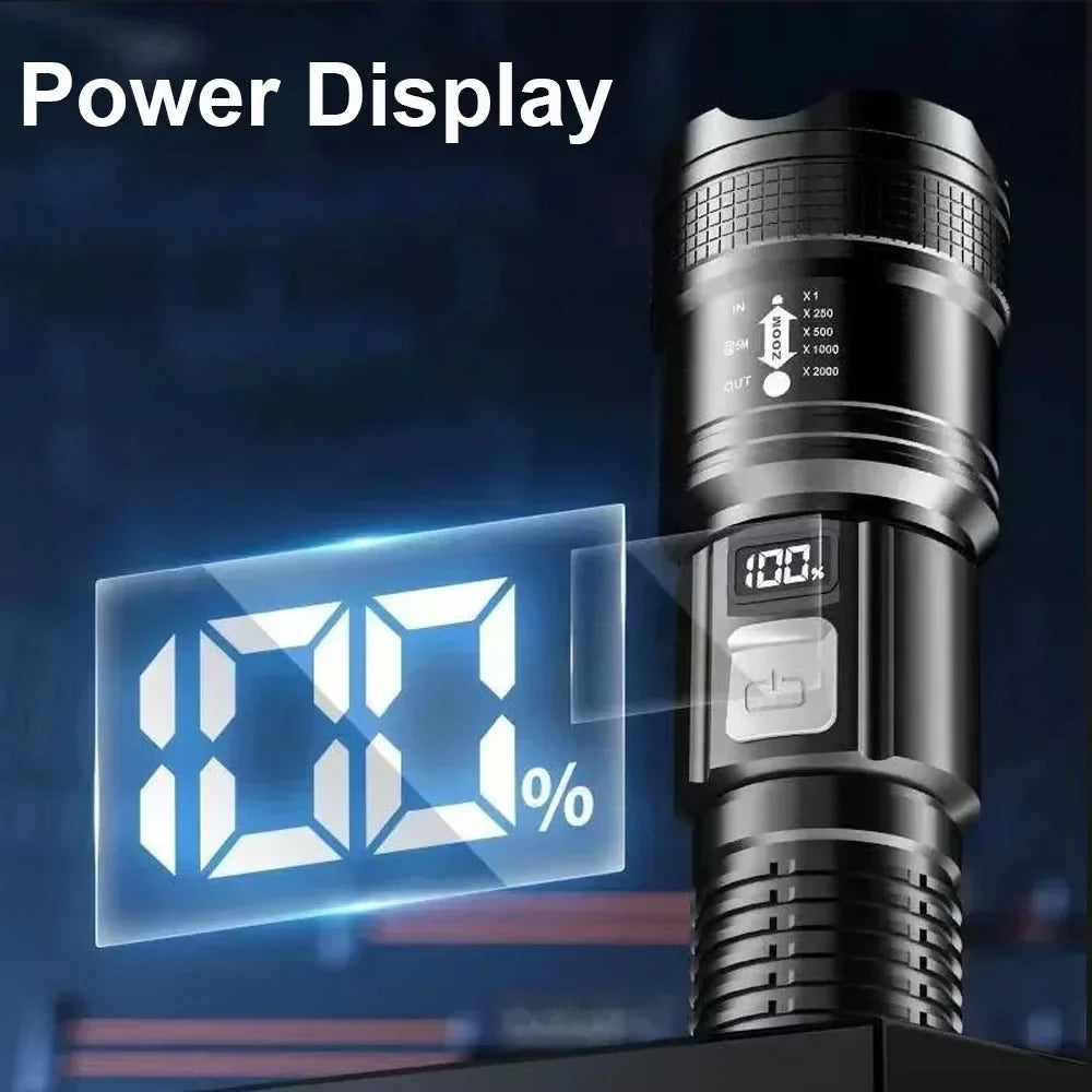 Bright LED Flashlight, USB Rechargeable Tactical Torch, Long Range Zoomable Waterproof Lamp for Camping Hiking Fishing Hunting