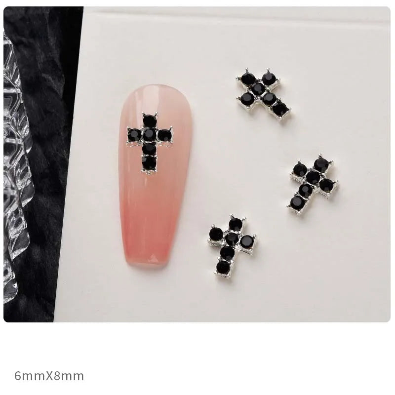 10Pcs Classic Full Glitter Rhinestones Cross Nail Art Charms 3D Punk Silver Diamond Cross Nail Decoration Luxury DIY Nail Parts
