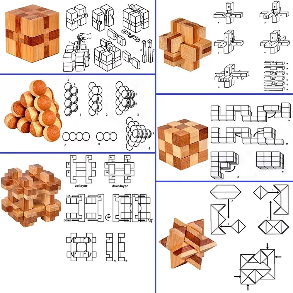Wooden Kong Ming Lock Lu Ban Lock IQ Brain Teaser Educational Toy for Kids Children Montessori 3D Puzzles Game Unlock Toys Adult