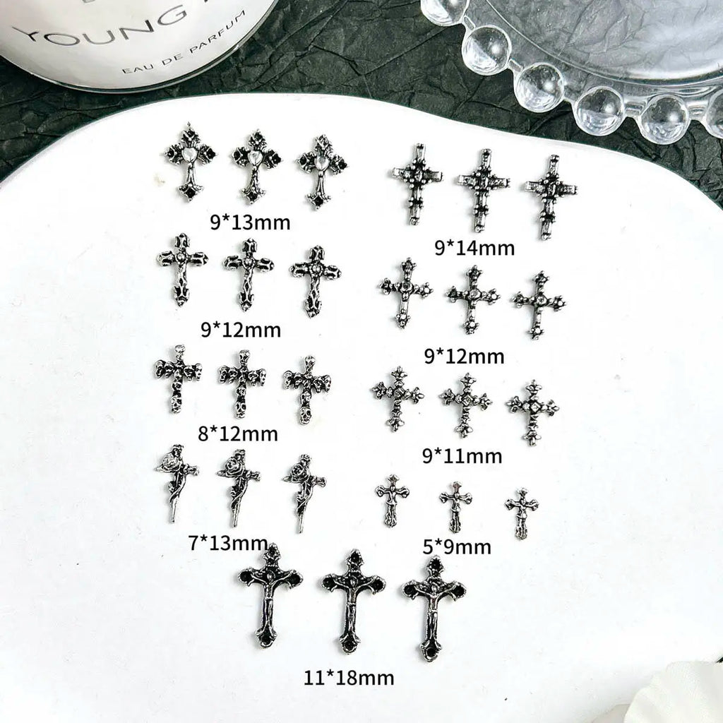 3D Alloy Halloween Series Punk Cross Nail Art Decoration Y2K Black Multi Style Cross Nail Art Charms DIY Crafts Accessories
