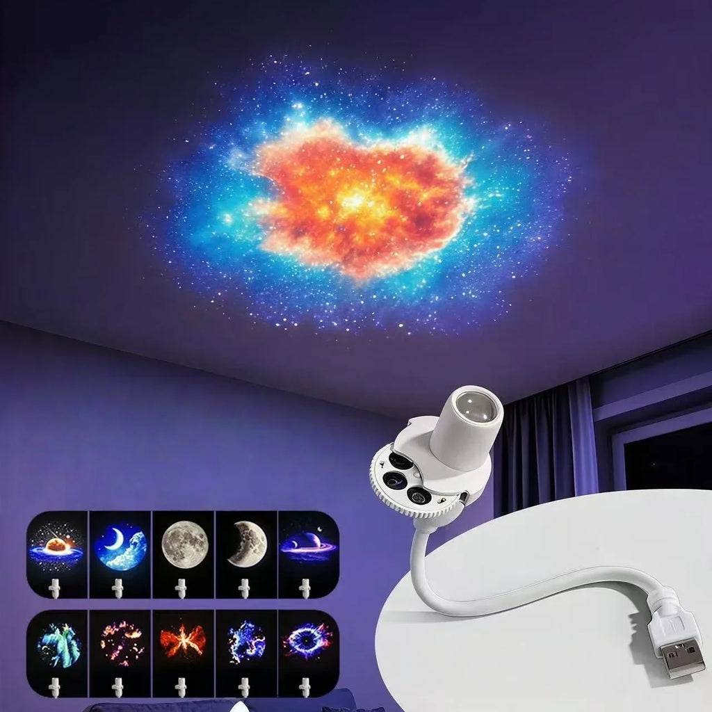 Starry Sky Light 5/10/15 Patterns Bedroom Creative LED Night Light 360 ° Rotating USB Moon Projection Light Atmosphere Lamp