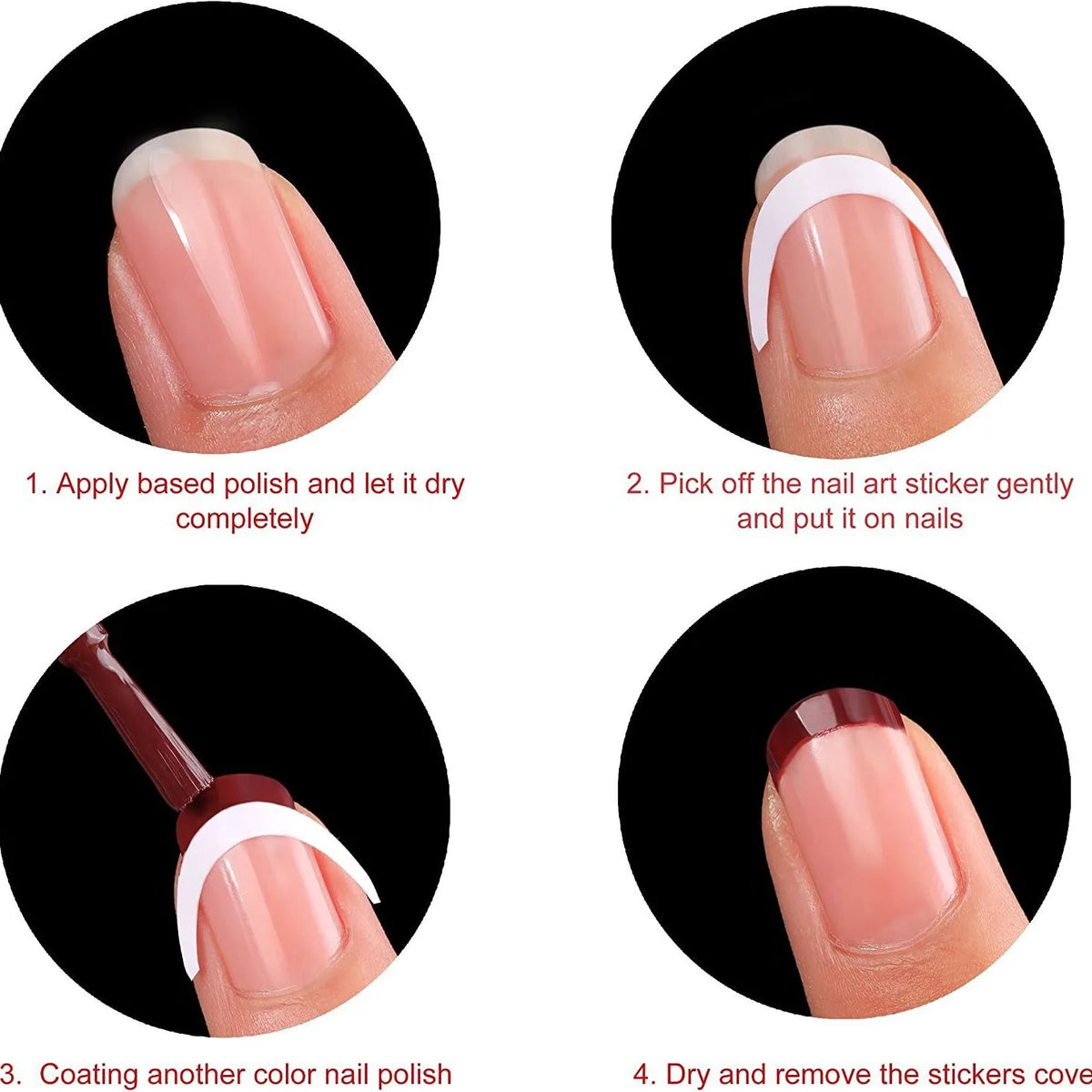 3PCS French Nail Art Stickers White Self-Adhesive Nails Strip Tips Guides for DIY Decoration Stencil Tools ,Fringe Tip Decals