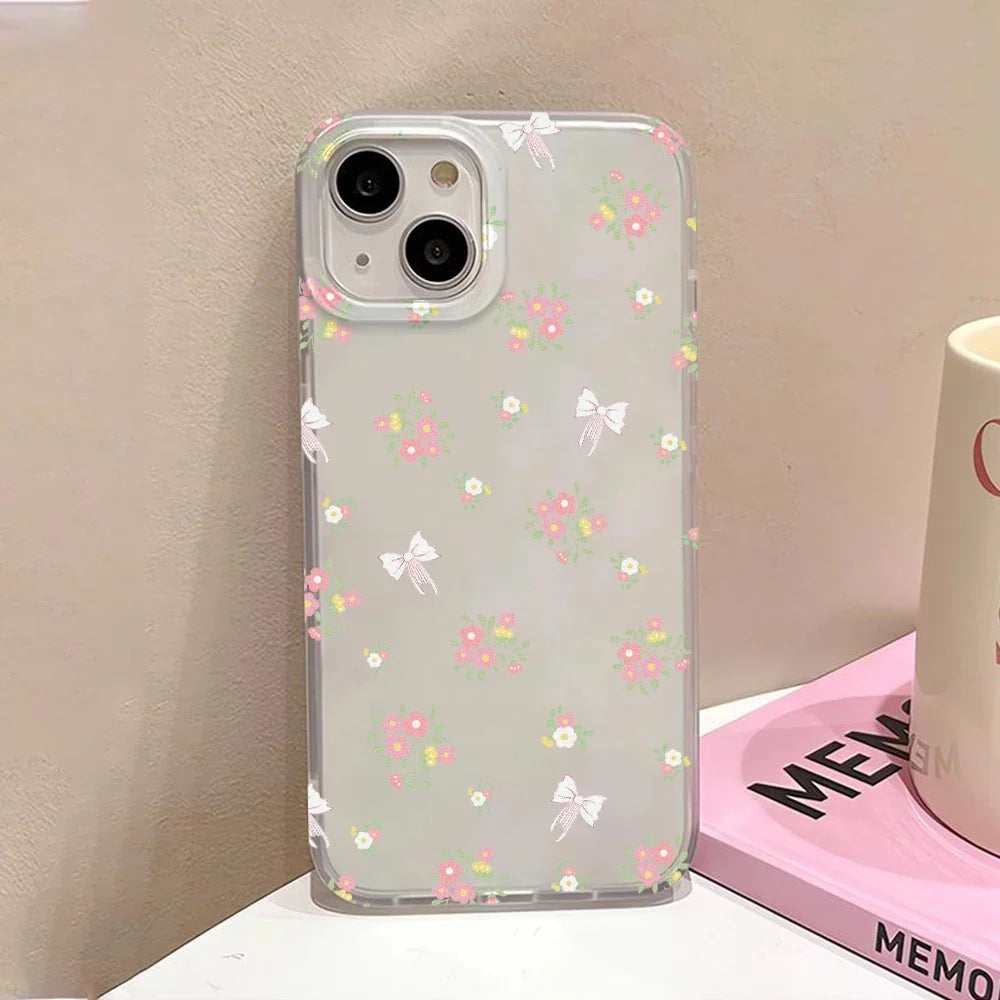 Luxury Silicone Phone Case For iPhone 15 Pro Fundas iPhone 13 11 16 Pro Max 12 Mini 14 Plus 11pro 13pro Shockproof Flowers Cover