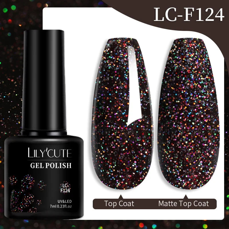 LILYCUTE 7ml Glitter Auroras Gel Nail Polish Summer Gold Colorful Sequins Manicure Semi Permanent Soak Off Nail Art Gel Varnish