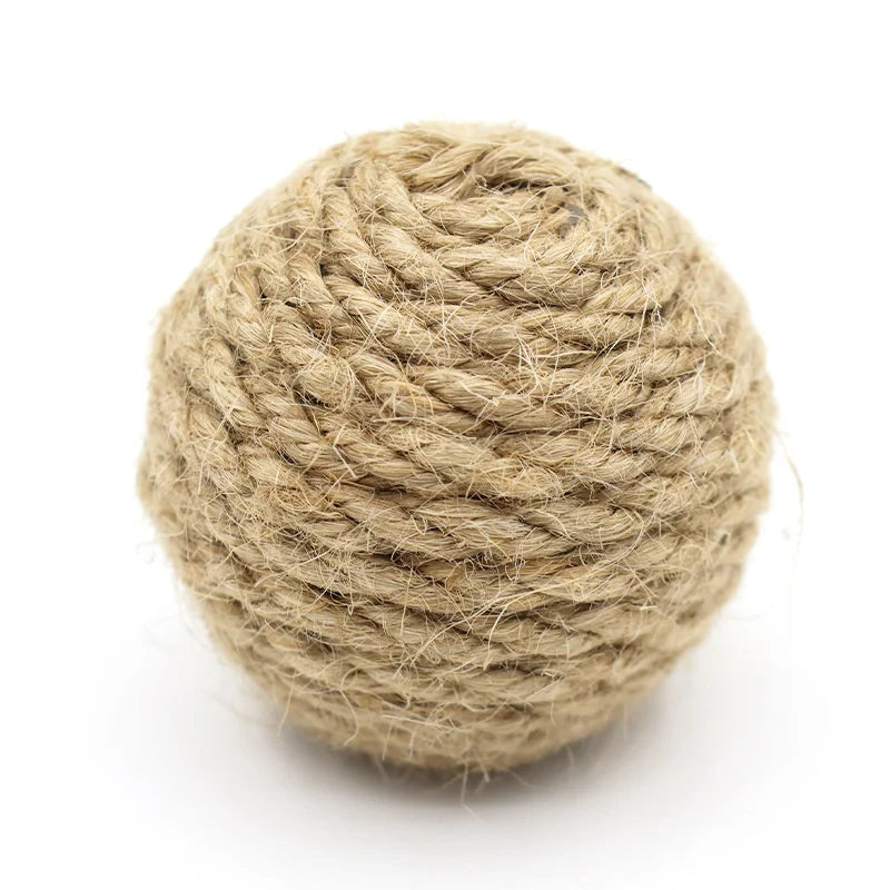 2pcs Pet Cat Hemp Rope Ball Rolling Interactive Hand-woven Cat Scratching Interactive Ball Sound Ball To Attract Attention Toy