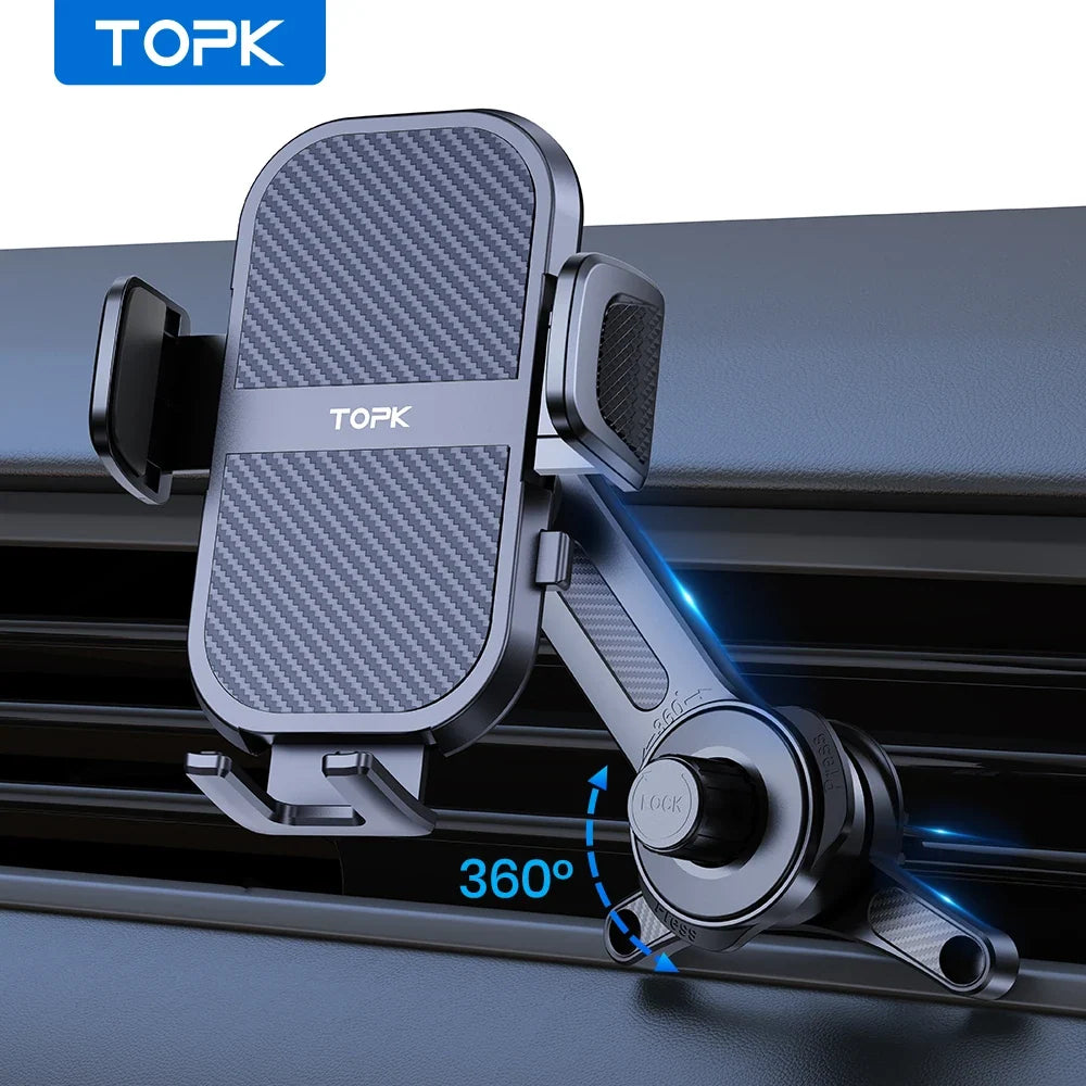 TOPK D46T Air Vent Car Phone Holder, 360° Rotatable Metal Hook Car Phone Mount with Easy Install for All Smartphones
