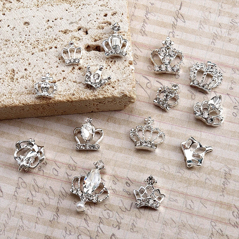 10pcs New Crown Alloy Zircon Nail Art Charms Silver Shinny Crystals Jewelry Hot Sale Nails Decoration 3D Manicure Accessories %2