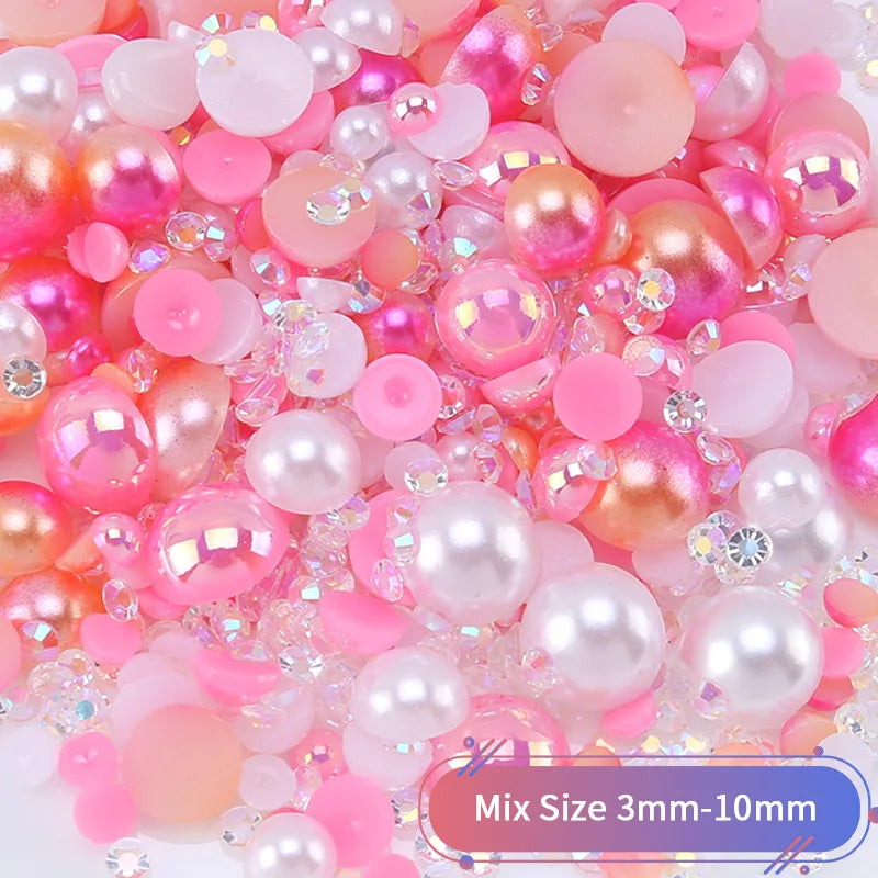 One Bag Japanese Mixed Kawaii Half Round Pearl Resin Nail Art Charms 3D Fashion Cartoon Nail Decoration DIY Manicure Accessories