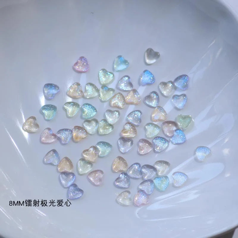 50pcs Kawaii Accessories Resin Nail Art Charms Cartoon Heart Nail Decorations Mixed Size Bulk Manicure Rhinestones Jewelry DIY
