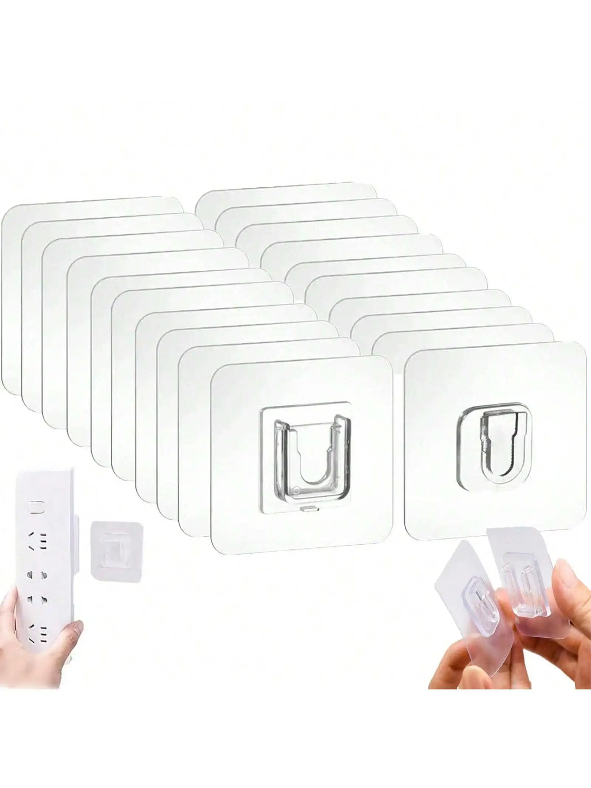 5/10 Pairs Clear Double-Sided Adhesive Wall Hooks - Mounted Door Hanger Kit - No Drill Sticker Hangers for Bathroom, Kitchen