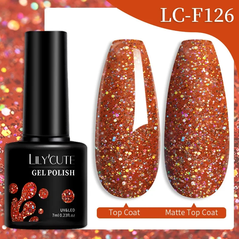 LILYCUTE 7ml Glitter Auroras Gel Nail Polish Summer Gold Colorful Sequins Manicure Semi Permanent Soak Off Nail Art Gel Varnish